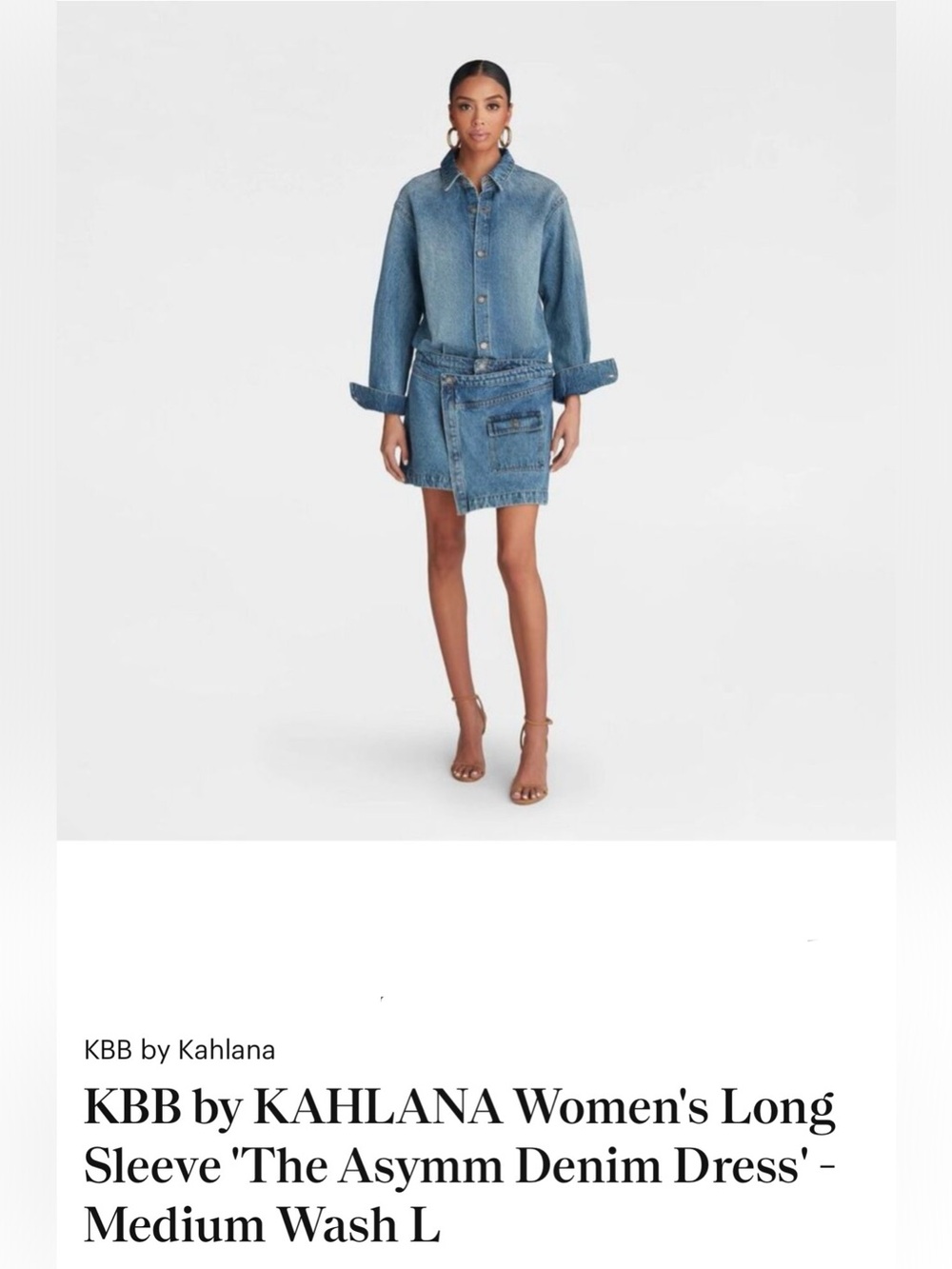 NWT KBB by KAHLANA Medium Wash Blue Denim Mini Dress L